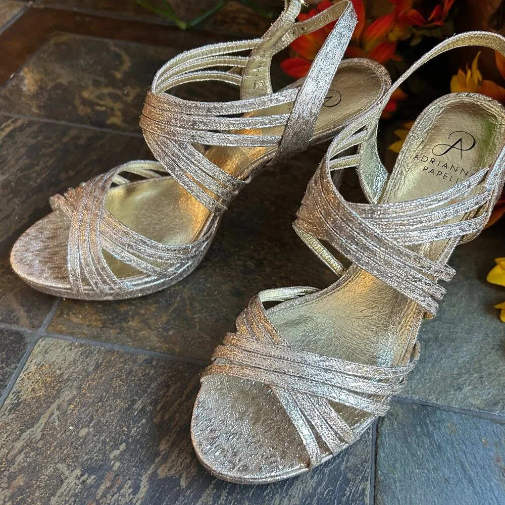 Adrianna Papell “Aiden” Gold Metallic Strappy Slingback Platform Sandal